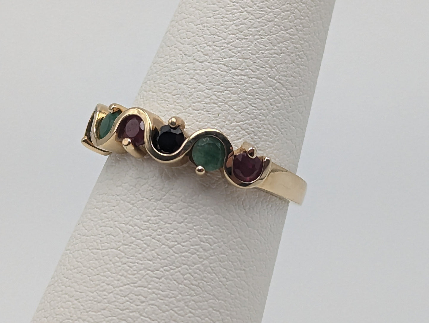 14k Yellow Gold Multi Gem Eternity Ring. 14k Yellow Gold Multi-Gem Band. 14k Gemstone Art Deco Ring.