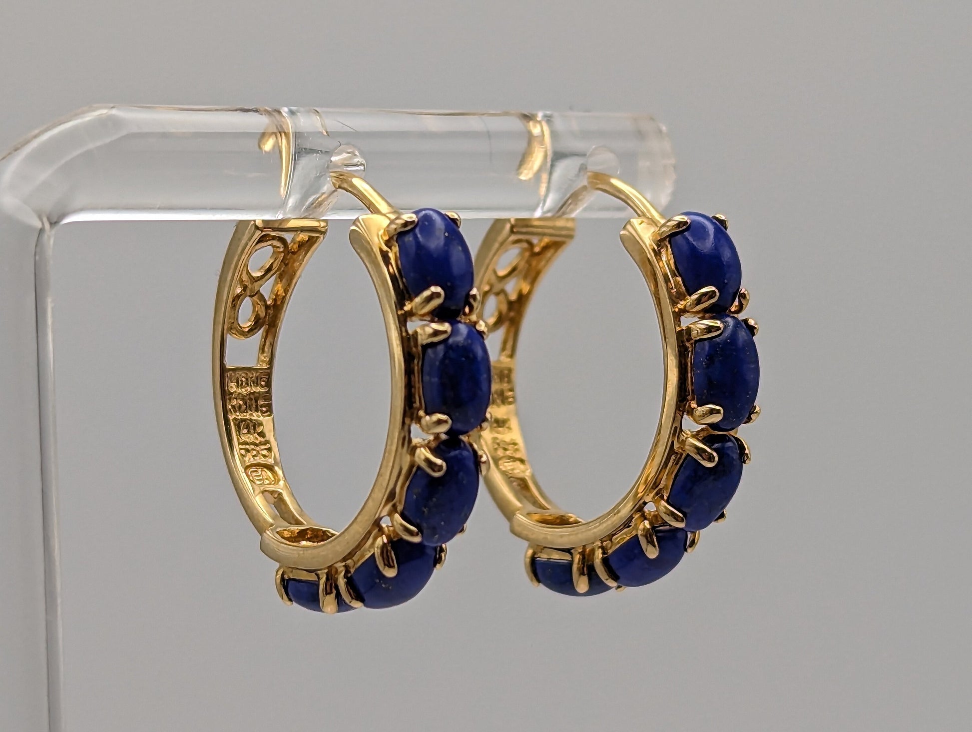 14k Lapis-Lazuli Hoop Yellow Gold Earrings. 14k Lapis Hoop Earrings. 14k Yellow Gold Lapis Hoops.