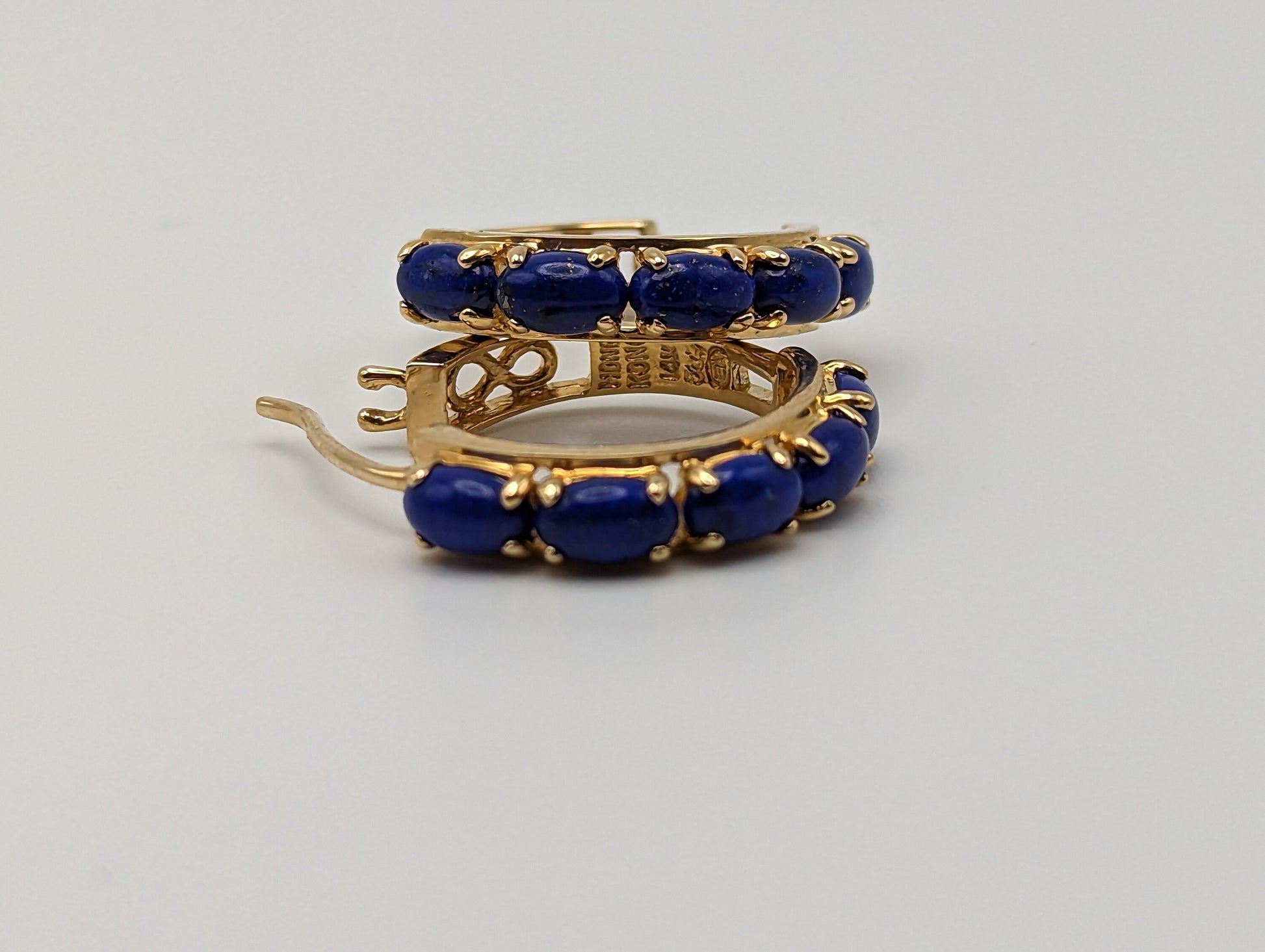 14k Lapis-Lazuli Hoop Yellow Gold Earrings. 14k Lapis Hoop Earrings. 14k Yellow Gold Lapis Hoops.