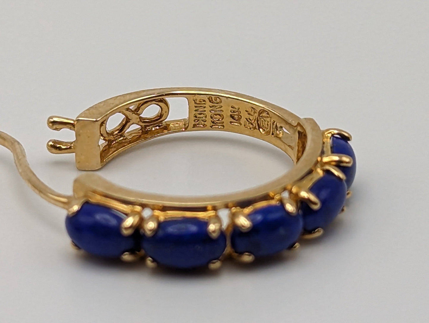 14k Lapis-Lazuli Hoop Yellow Gold Earrings. 14k Lapis Hoop Earrings. 14k Yellow Gold Lapis Hoops.