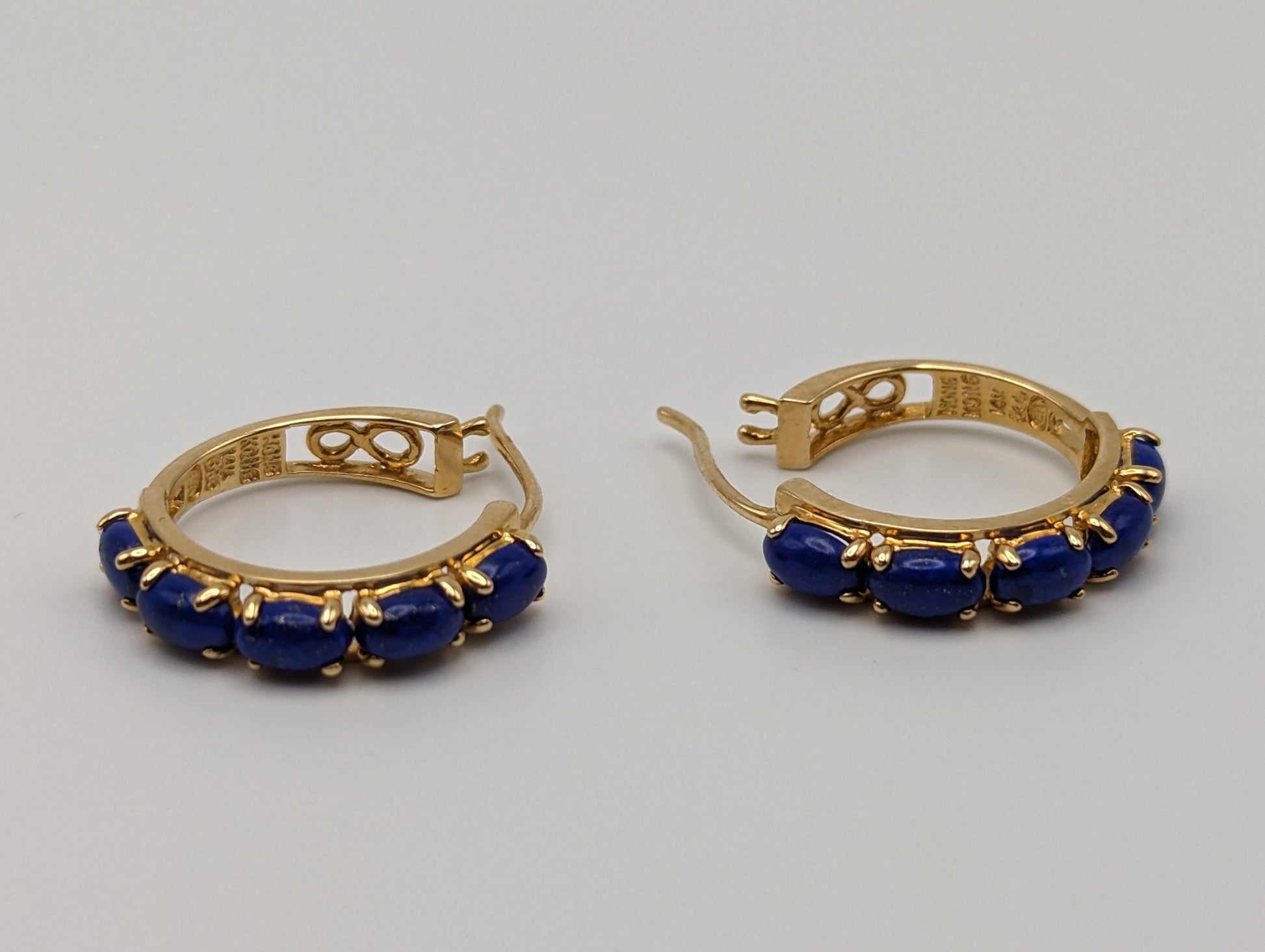 14k Lapis-Lazuli Hoop Yellow Gold Earrings. 14k Lapis Hoop Earrings. 14k Yellow Gold Lapis Hoops.