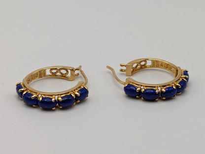 14k Lapis-Lazuli Hoop Yellow Gold Earrings. 14k Lapis Hoop Earrings. 14k Yellow Gold Lapis Hoops.