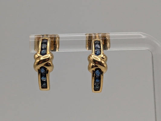 14k Yellow Gold Blue Sapphire Huggie Earrings. 14k Yellow Plug Earrings. 14k Omega Back Sapphire Earrings.