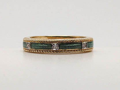 14k Green Enamel Bezel Set Diamond Ring. 14k Diamond Bezel Set Ring. 14k Green Enamel Ring.