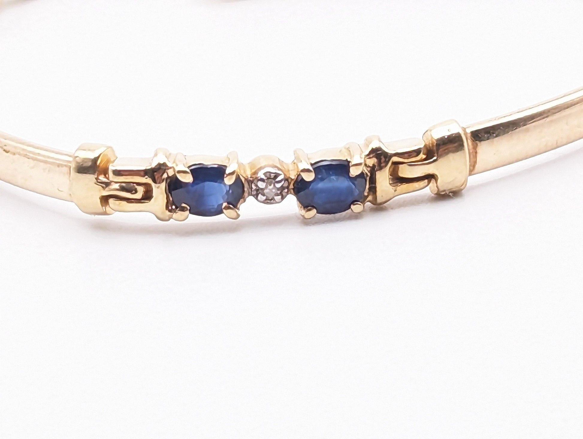 10K Solid Yellow Gold Oval Blue Sapphire & Diamond Tennis Bracelet 8” Delicate Sapphire Tennis Bracelet