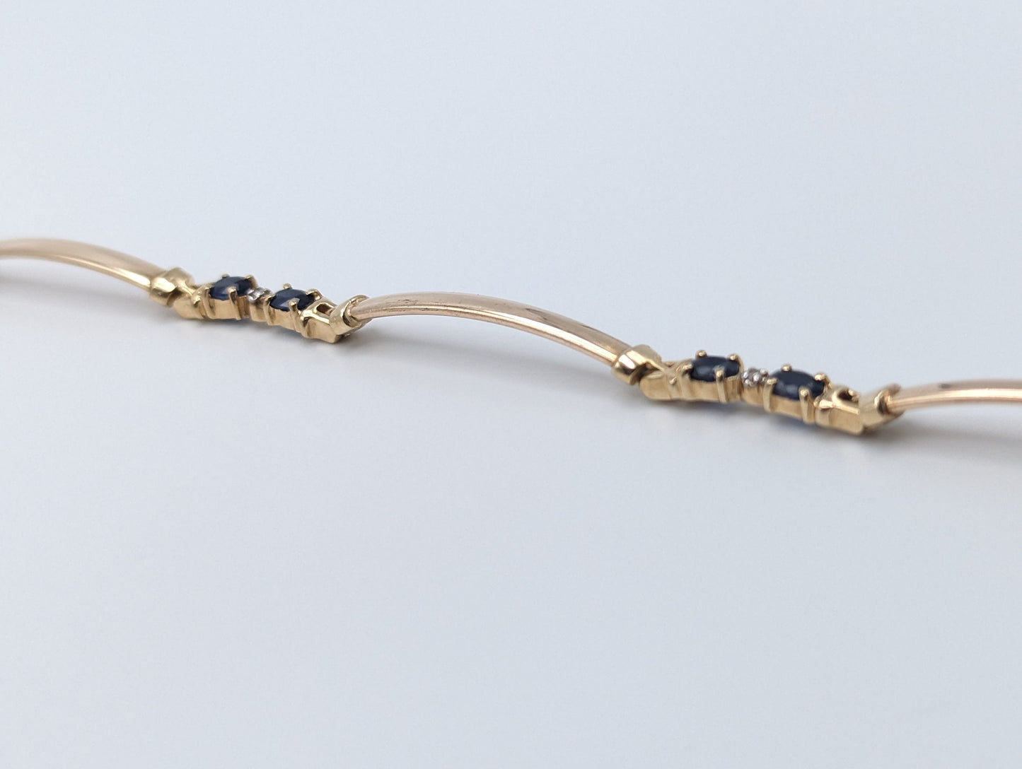 10K Solid Yellow Gold Oval Blue Sapphire & Diamond Tennis Bracelet 8” Delicate Sapphire Tennis Bracelet