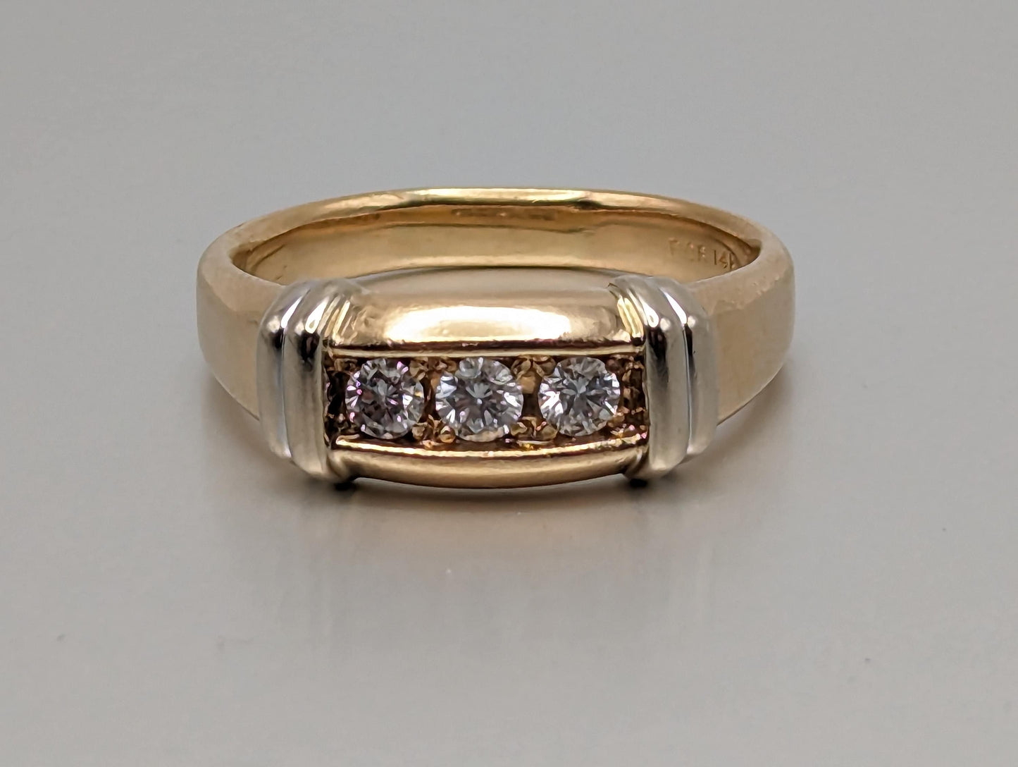 14k .60 ct Triple Large Diamond Wedding Band Yellow and White Gold Band 14k Richard Oxholm Rasch Ring. 14k Mens Diamond Signet Ring. Size 13