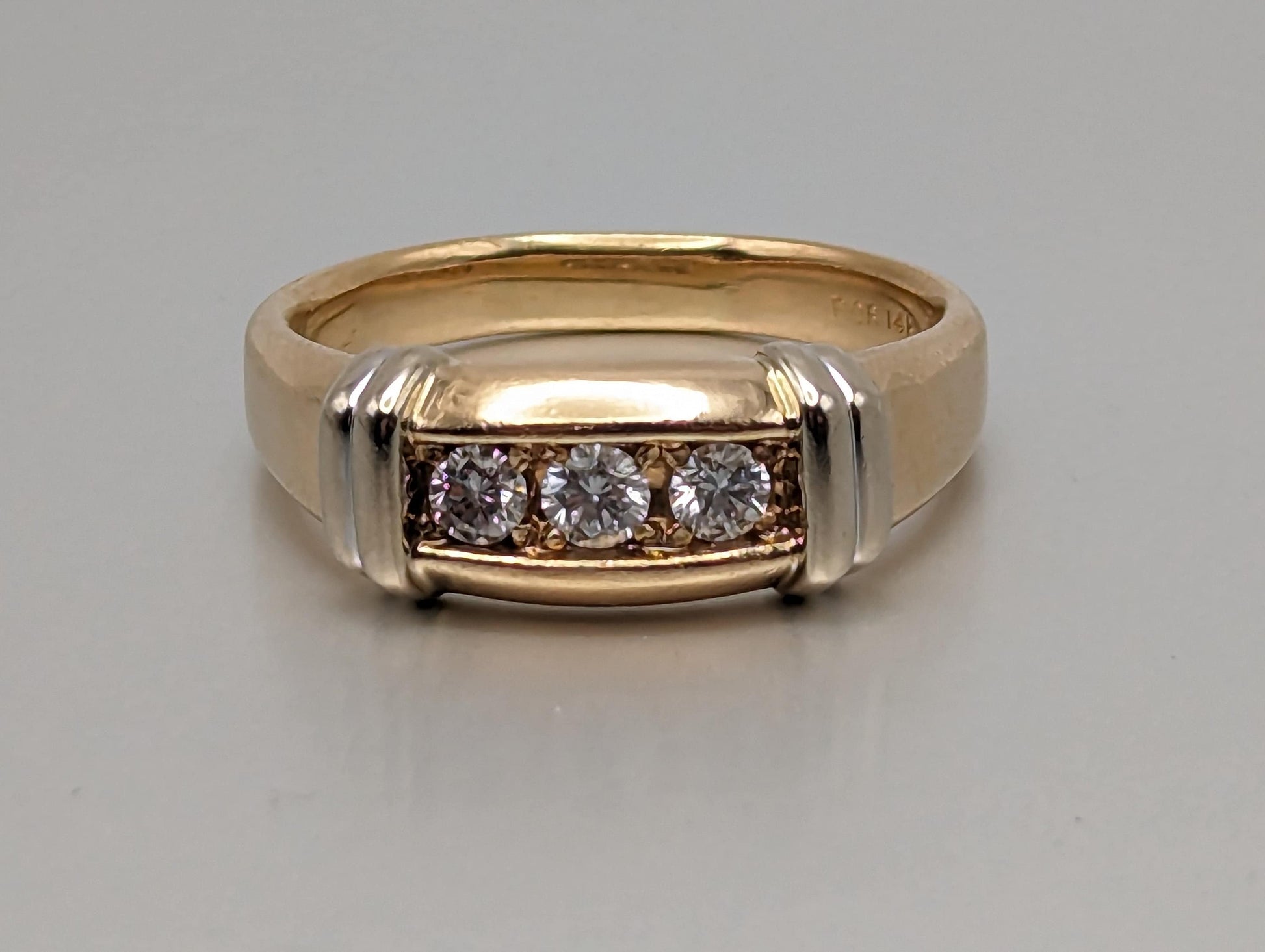 14k .60 ct Triple Large Diamond Wedding Band Yellow and White Gold Band 14k Richard Oxholm Rasch Ring. 14k Mens Diamond Signet Ring. Size 13