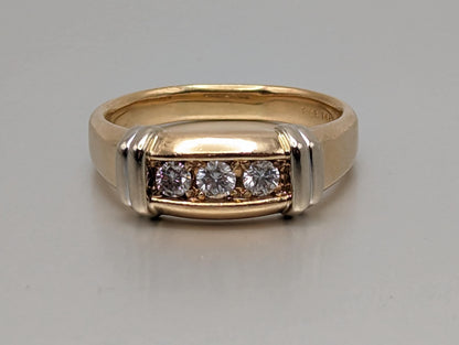 14k .60 ct Triple Large Diamond Wedding Band Yellow and White Gold Band 14k Richard Oxholm Rasch Ring. 14k Mens Diamond Signet Ring. Size 13
