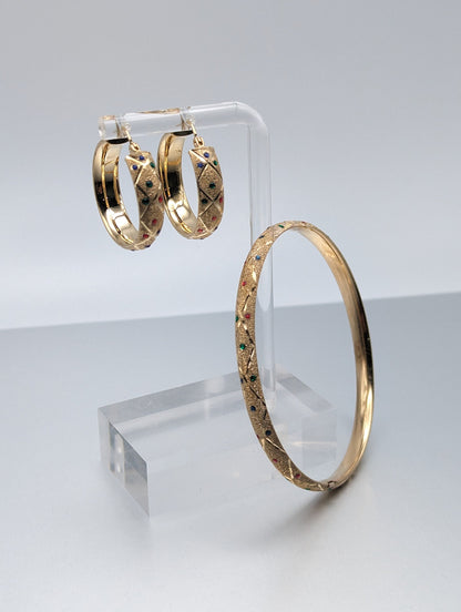 Large 14k Yellow Gold Quilted Polka Dot Enamel Hoop Earrings 14k Solid Gold Hoops 14k Textured Gold Hoops