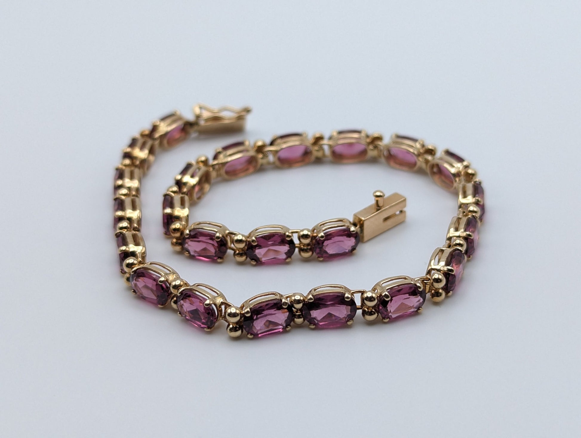 14k Yellow Gold Pink Tourmaline Gemstone Tennis Bracelet Size 8.5" 10k Tourmaline Bracelet.