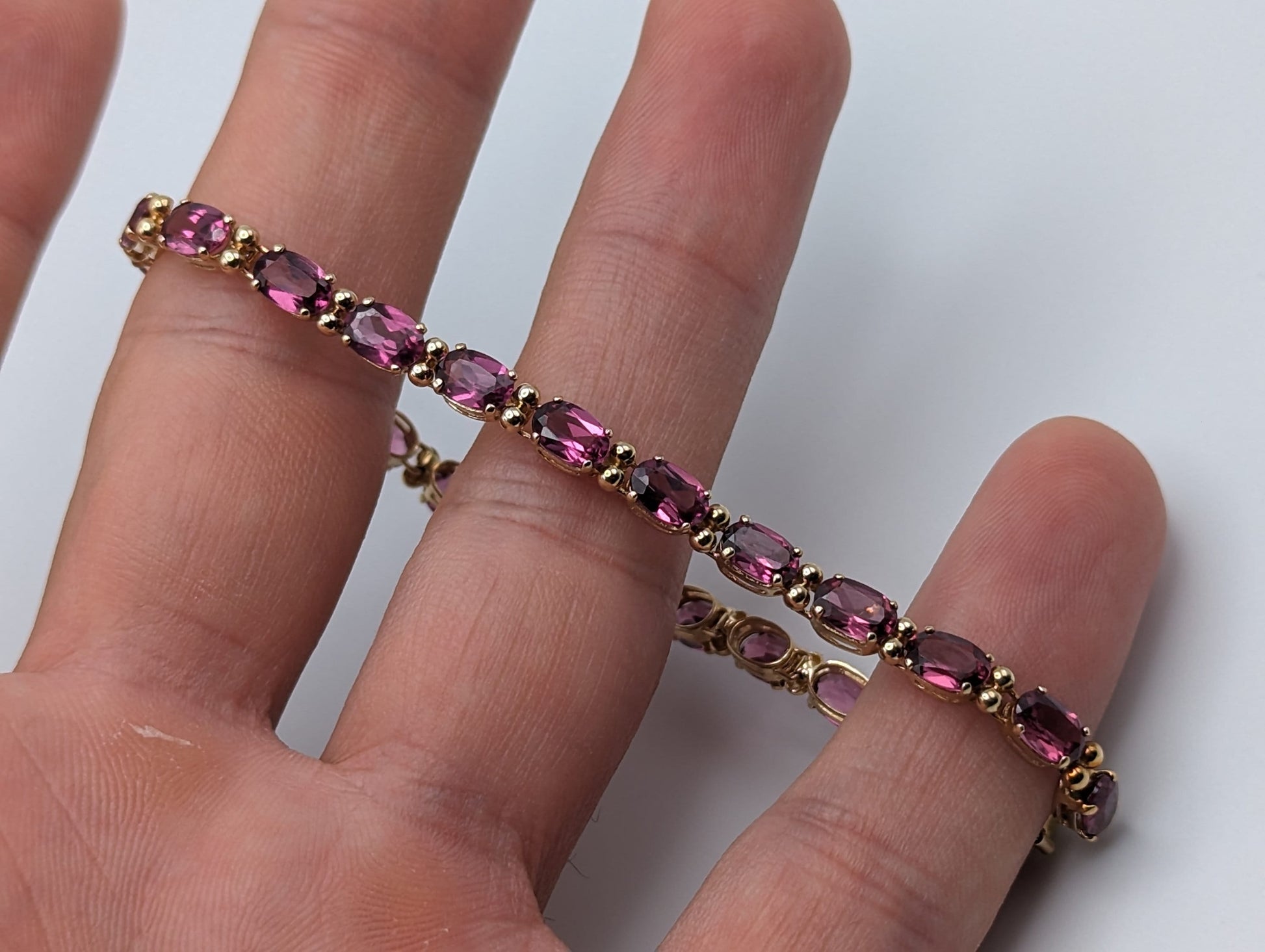 14k Yellow Gold Pink Tourmaline Gemstone Tennis Bracelet Size 8.5" 10k Tourmaline Bracelet.