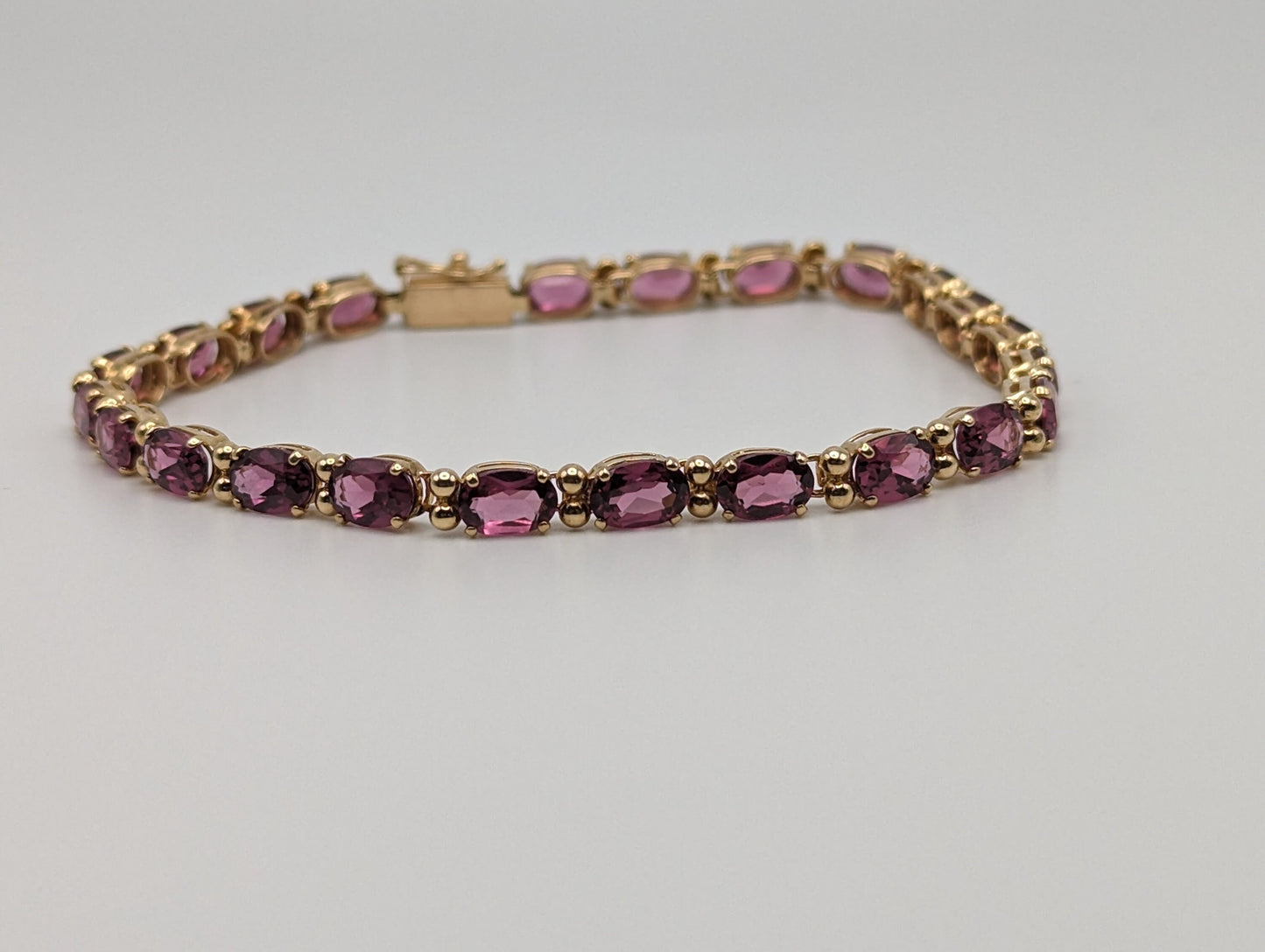 14k Yellow Gold Pink Tourmaline Gemstone Tennis Bracelet Size 8.5" 10k Tourmaline Bracelet.