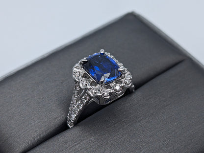 14k White Gold Sapphire 2.85 ct and Diamond 0.5 ct Ring with Appraisal 14k Sapphire and Diamond Engagement Ring.
