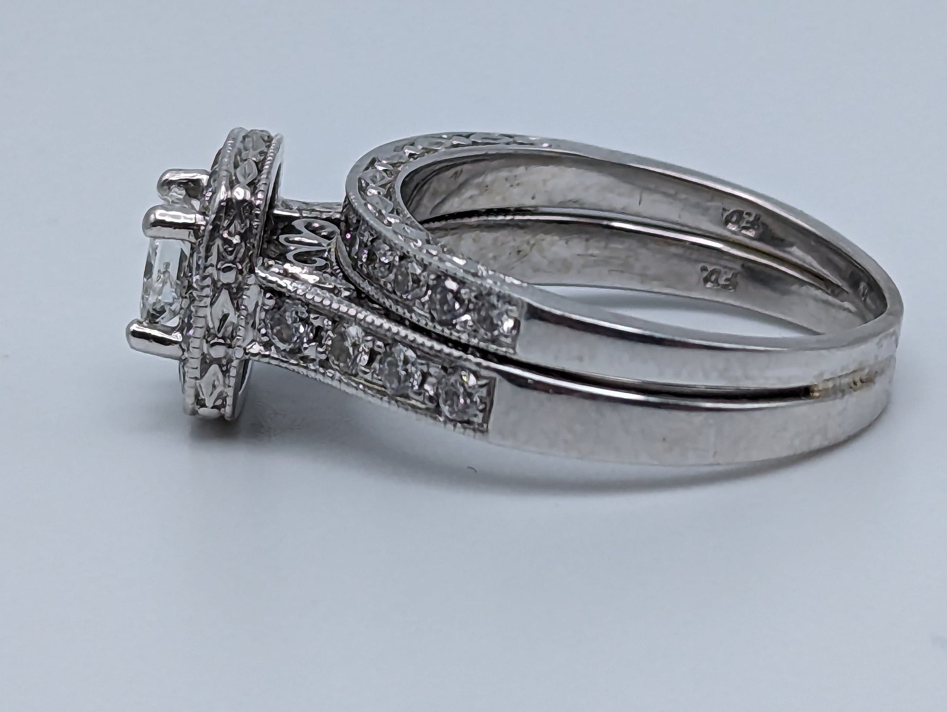 14k White Gold Diamond Wedding Set 1.45ctw Diamond w/Appraisal. 14k Princess Cut 1/2 ct Center Diamond Bridal Set.