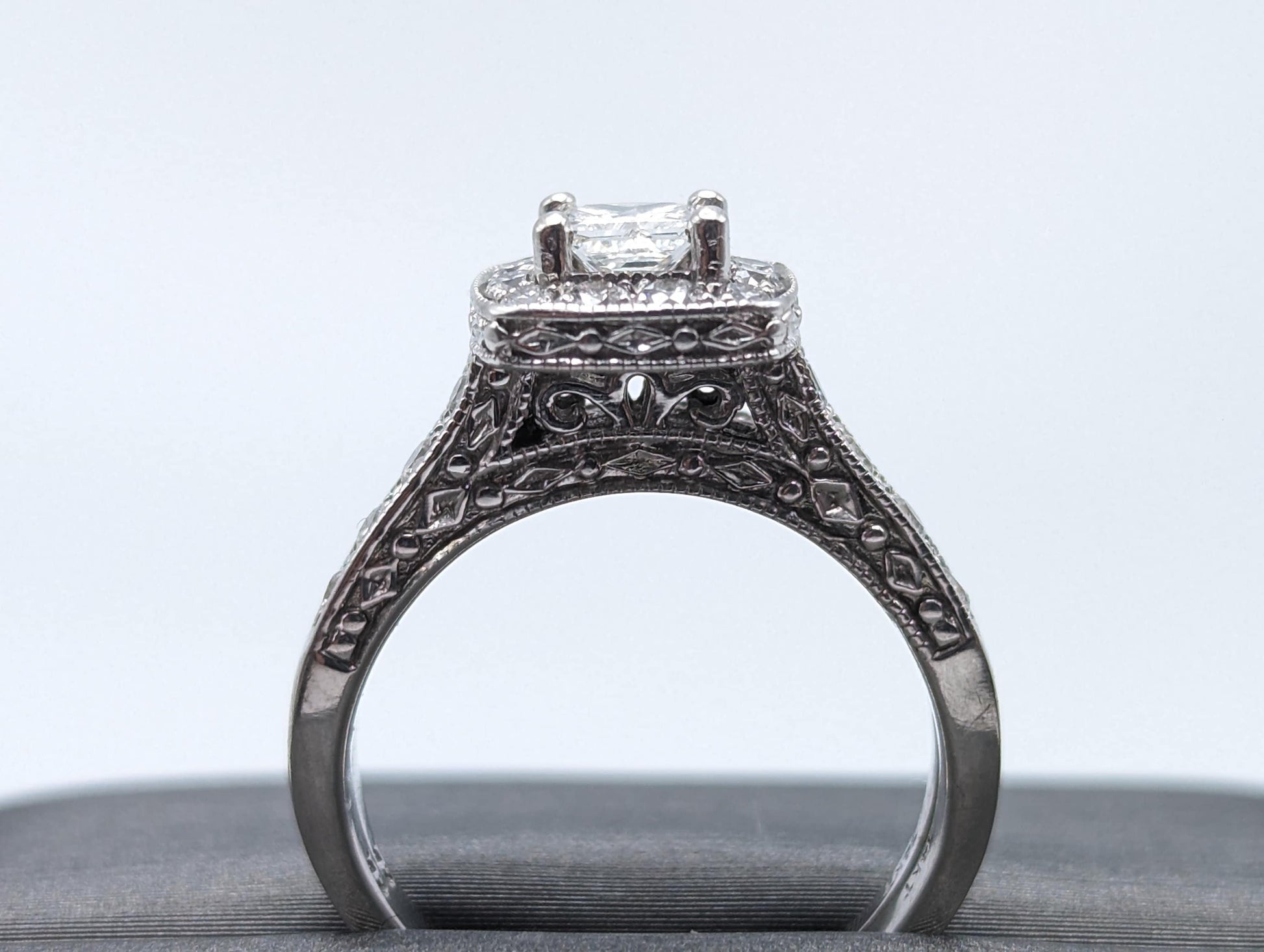 14k White Gold Diamond Wedding Set 1.45ctw Diamond w/Appraisal. 14k Princess Cut 1/2 ct Center Diamond Bridal Set.