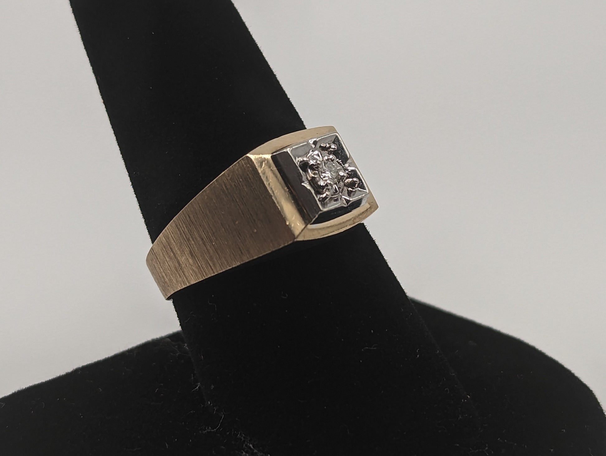 10k Mens Vintage White and Yellow Gold Diamond Ring. 10k Mens Diamond Statement Ring. Yellow Gold Mens Diamond Signet Ring.