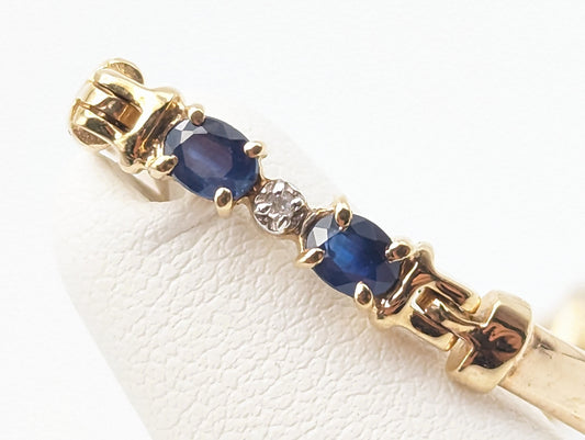 10K Solid Yellow Gold Oval Blue Sapphire & Diamond Tennis Bracelet 8” Delicate Sapphire Tennis Bracelet