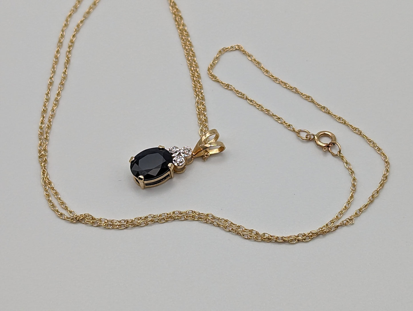 14k Gold Diamond Sapphire Pendant Necklace. 14k Yellow Gold Sapphire Necklace. Sapphire and Diamond Necklace.