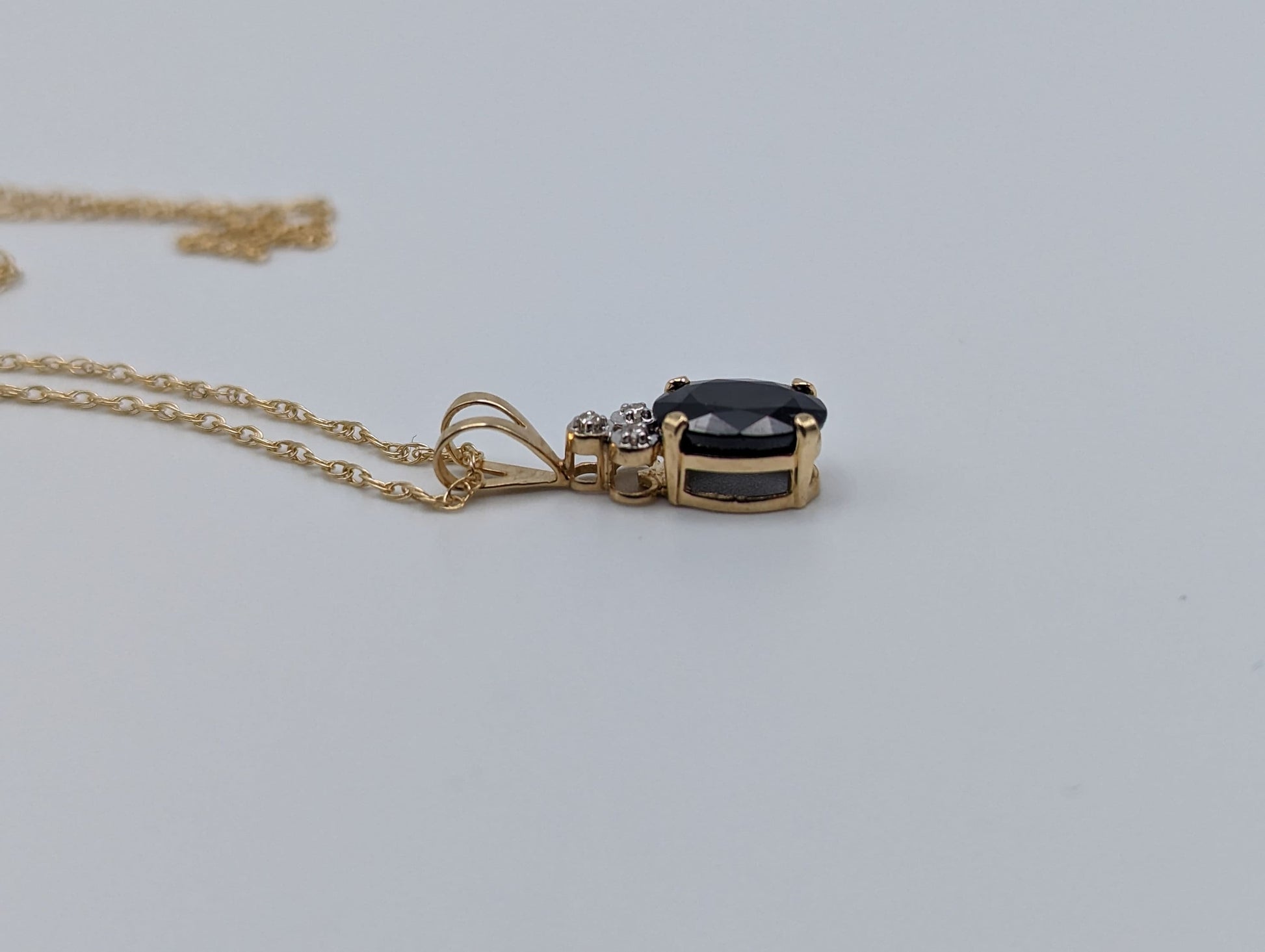 14k Gold Diamond Sapphire Pendant Necklace. 14k Yellow Gold Sapphire Necklace. Sapphire and Diamond Necklace.
