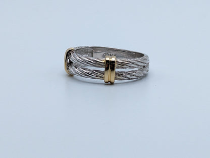 Heavy White Gold 14k Double Cable Wedding Band Multi Gold Anniversary Ring. 14k White Gold Unisex Band