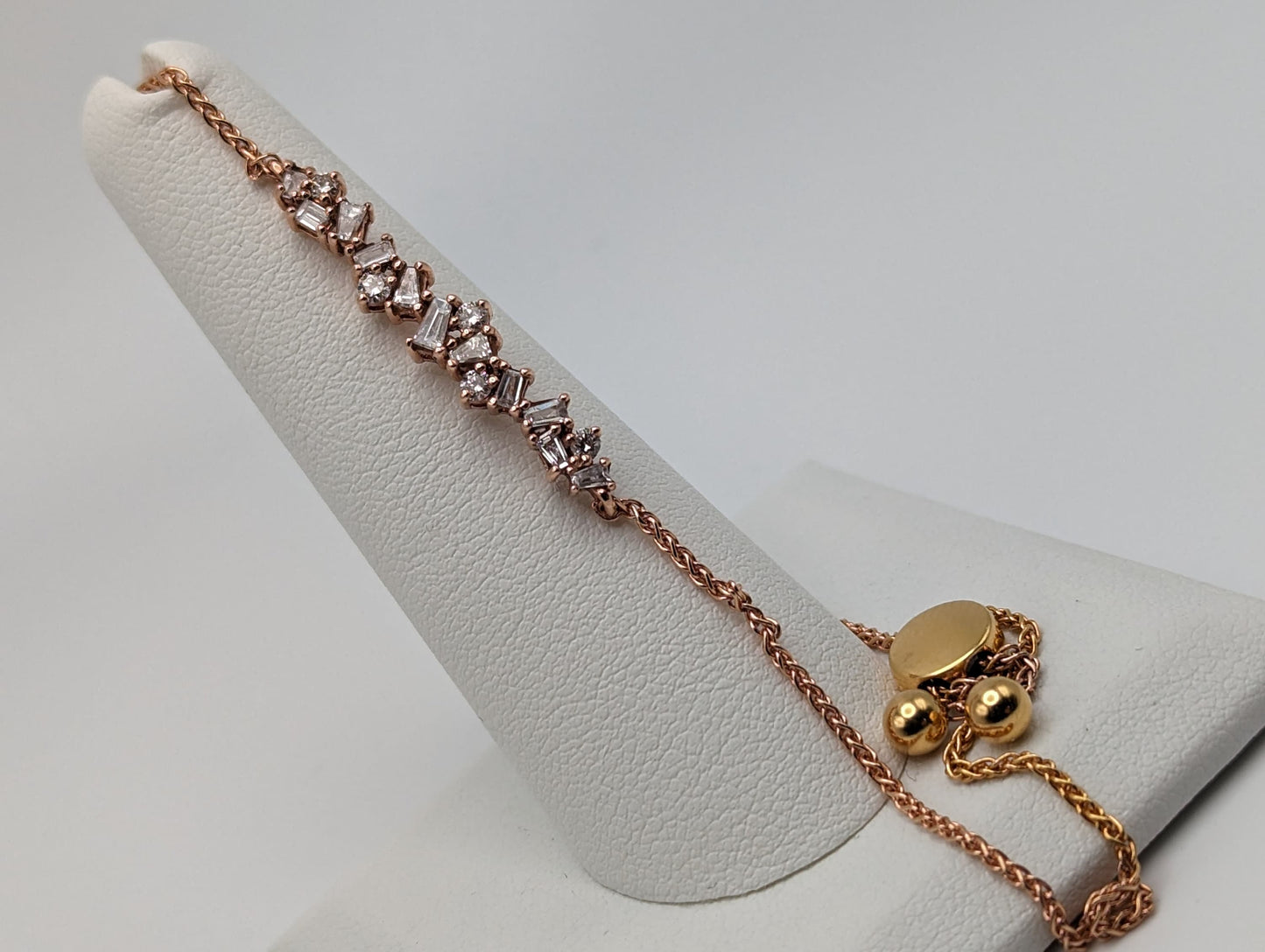 Adjustable Gold Bolo 1/2ct Diamond Bracelet 10k Solid Rose Gold 0.5 ct Diamond. Rose Gold Diamond Bracelet.