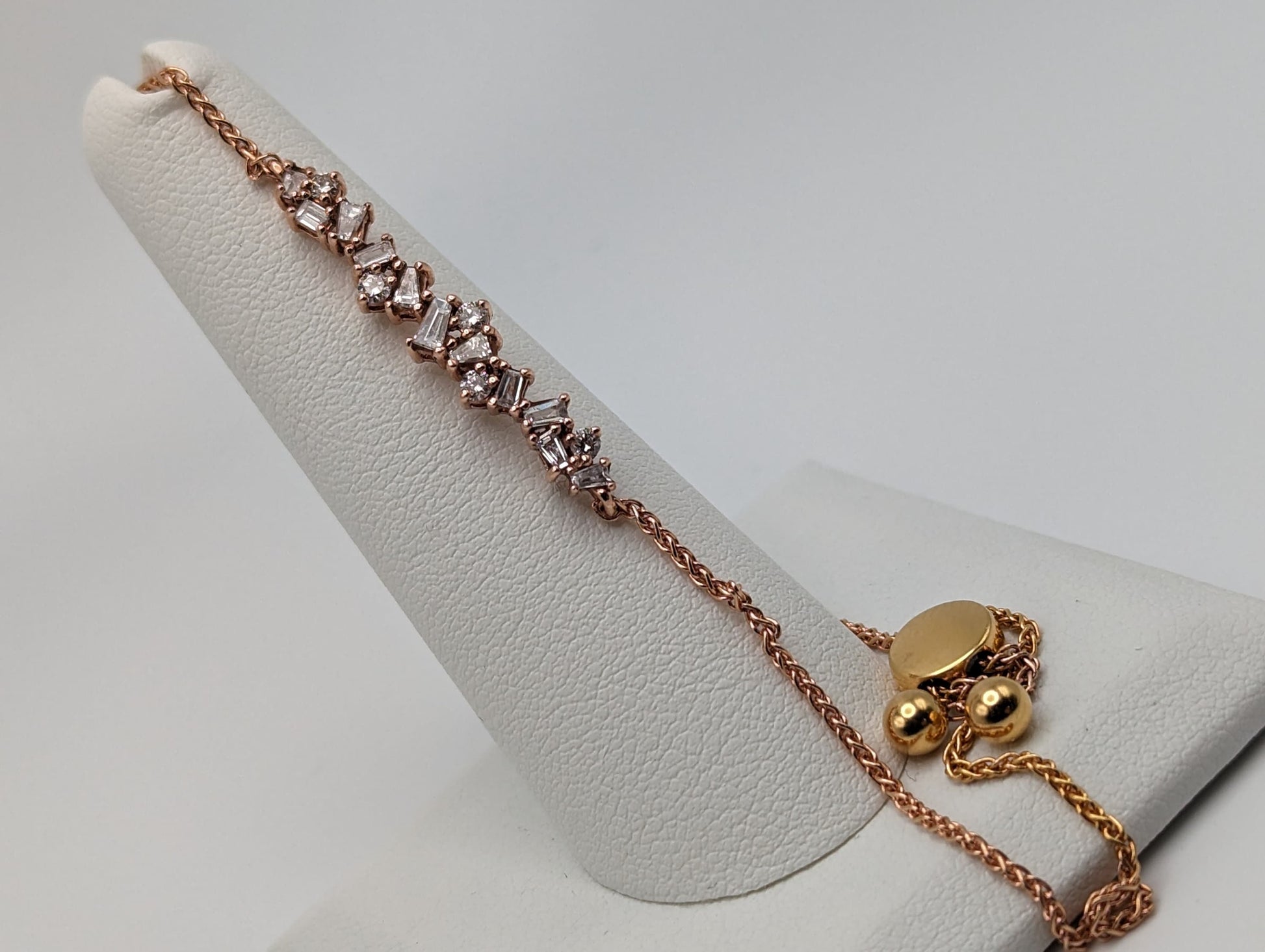 Adjustable Gold Bolo 1/2ct Diamond Bracelet 10k Solid Rose Gold 0.5 ct Diamond. Rose Gold Diamond Bracelet.