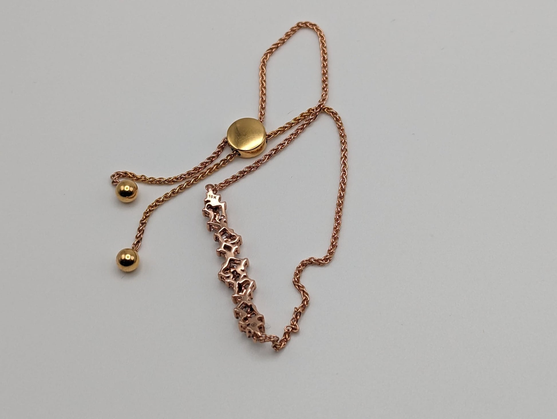 Adjustable Gold Bolo 1/2ct Diamond Bracelet 10k Solid Rose Gold 0.5 ct Diamond. Rose Gold Diamond Bracelet.