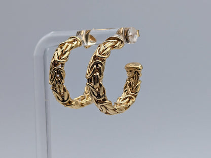 Large & Heavy Italy 14k Yellow Gold Bystin Hoops Rope Twist Hoops. 14k Chain Link Twist Hoops. 14k Yellow Gold Hoops.