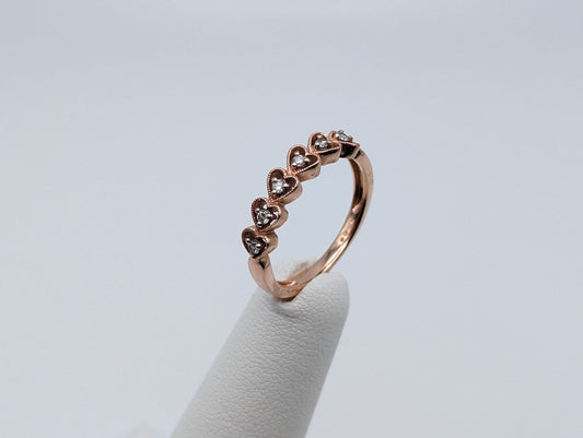 10K Rose Gold Diamond Heart Band Ring 2.5g Sz 6 3/4 Rose Gold Diamond Heart Band. Sweetheart Ring.