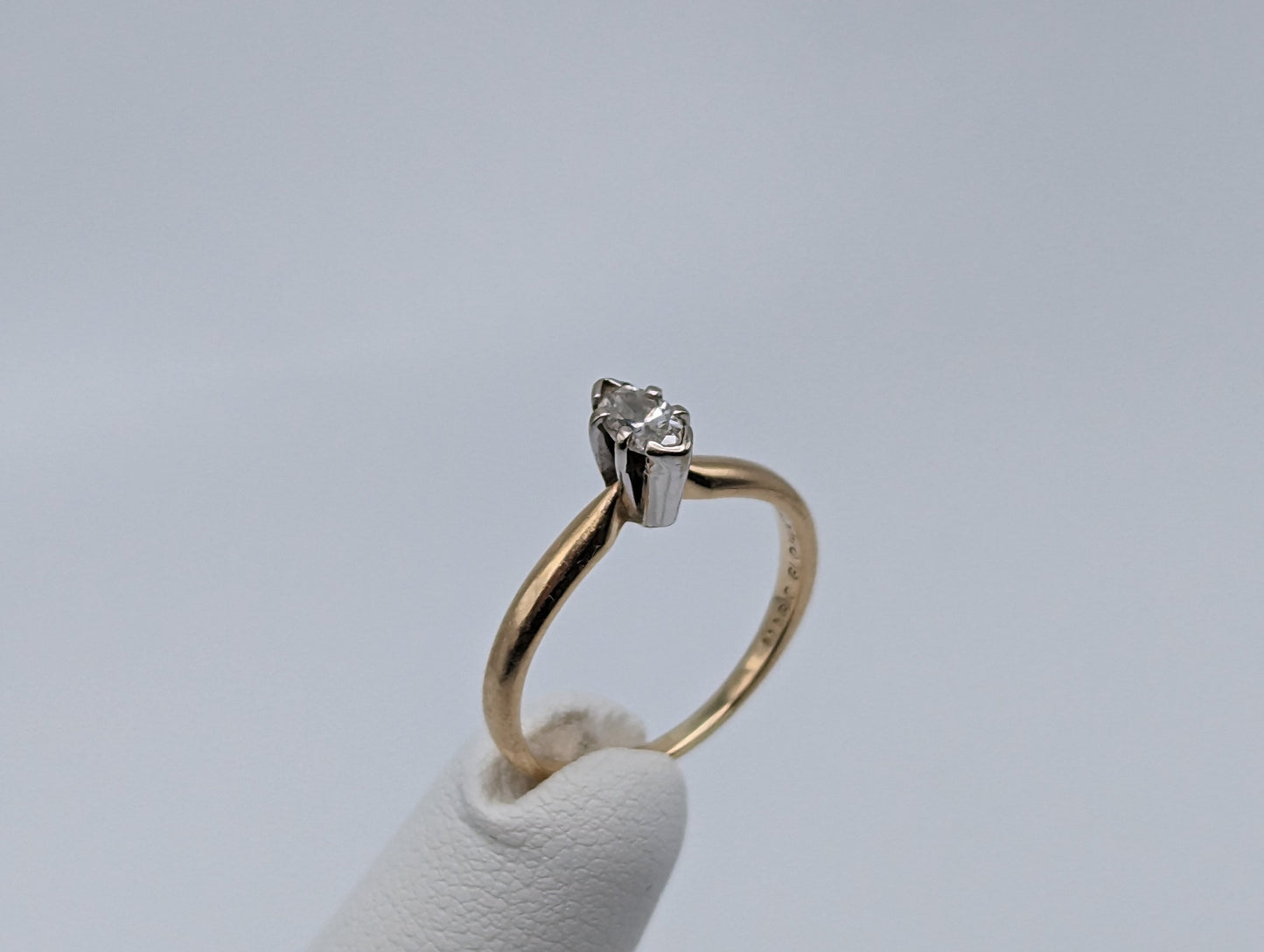 Vintage 14k Marquise .25ct Diamond Solitaire Engagement Ring. 14k Yellow Gold Diamond Ring. Style Crest Diamond Ring. Diamond Wedding Ring.