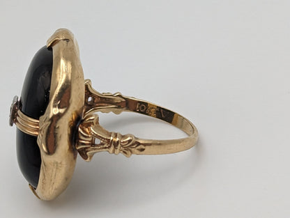 Vintage 5.5gr Gold 10k Cabichon Black Onyx Diamond Ring Black Onyx Diamond Ring. 10k Vintage Diamond Onyx Signet Ring