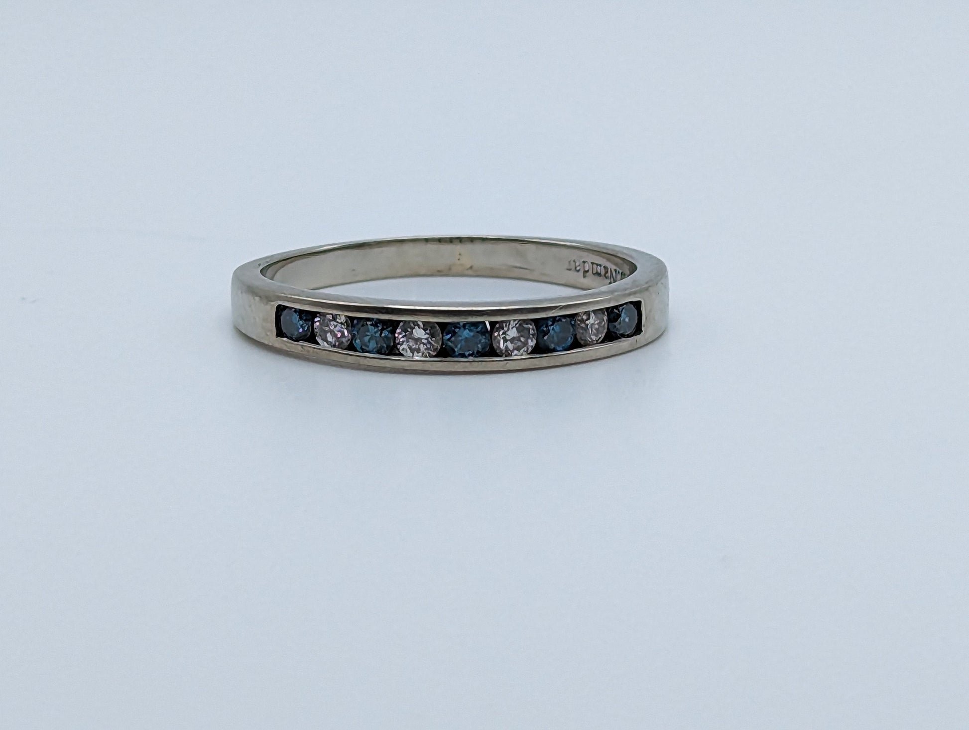 14k Blue Diamond .45ct Channel Eternity ring. White Gold Blue White Diamonds Eternity band Anniversary half Eternity band. Wedding Band.