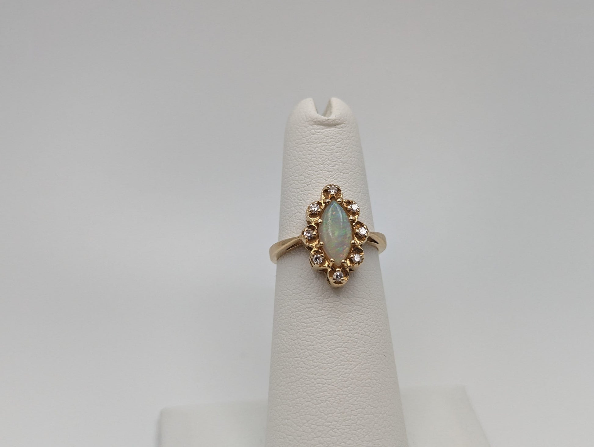 14k Yellow Gold Diamond and Opal Band 14k Gold Opal Marquise Ring. 10k Antique Anniversary Marquise Cut Opal Ring. Vintage Gold Opal Ring.