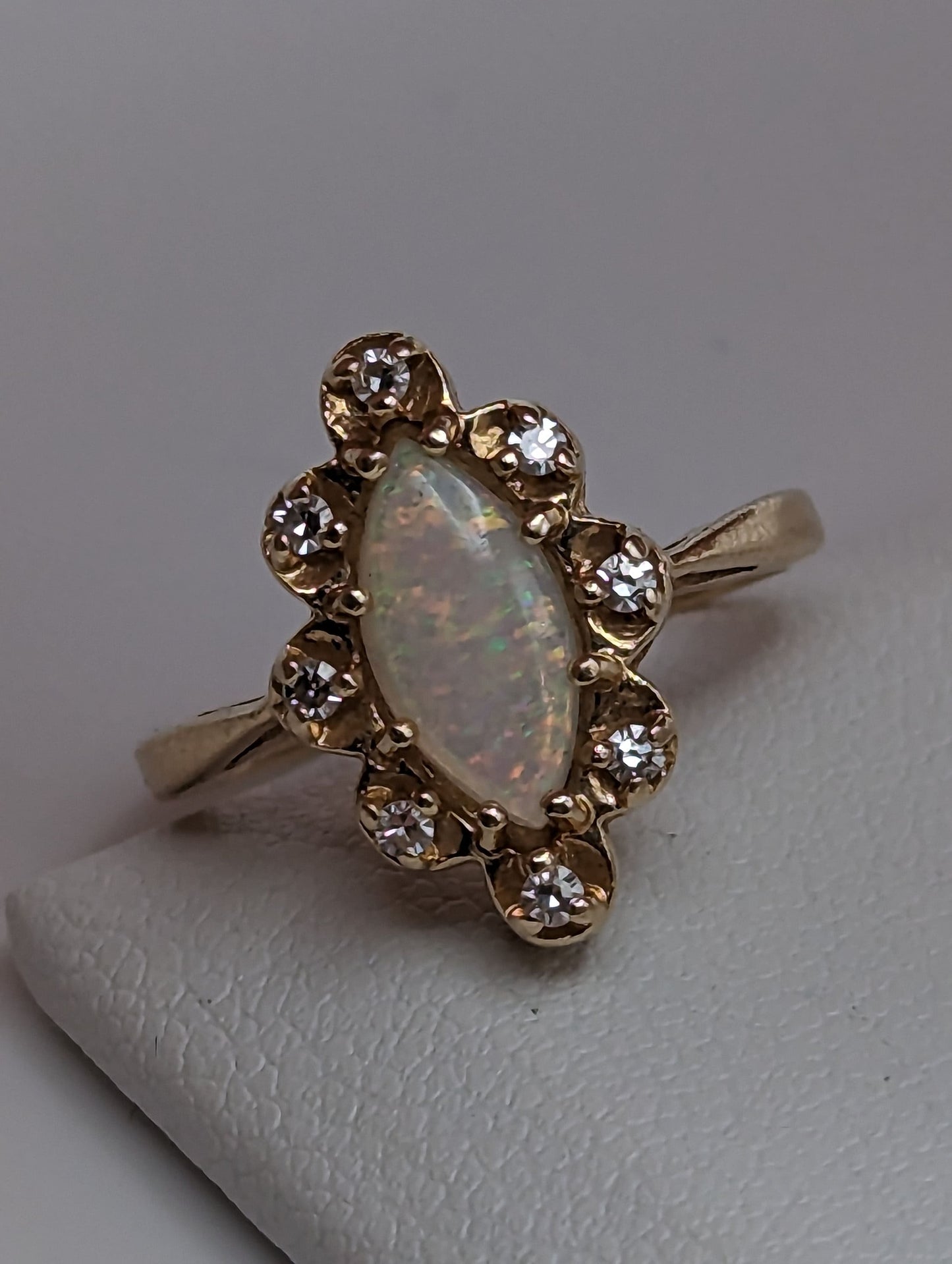 14k Yellow Gold Diamond and Opal Band 14k Gold Opal Marquise Ring. 10k Antique Anniversary Marquise Cut Opal Ring. Vintage Gold Opal Ring.