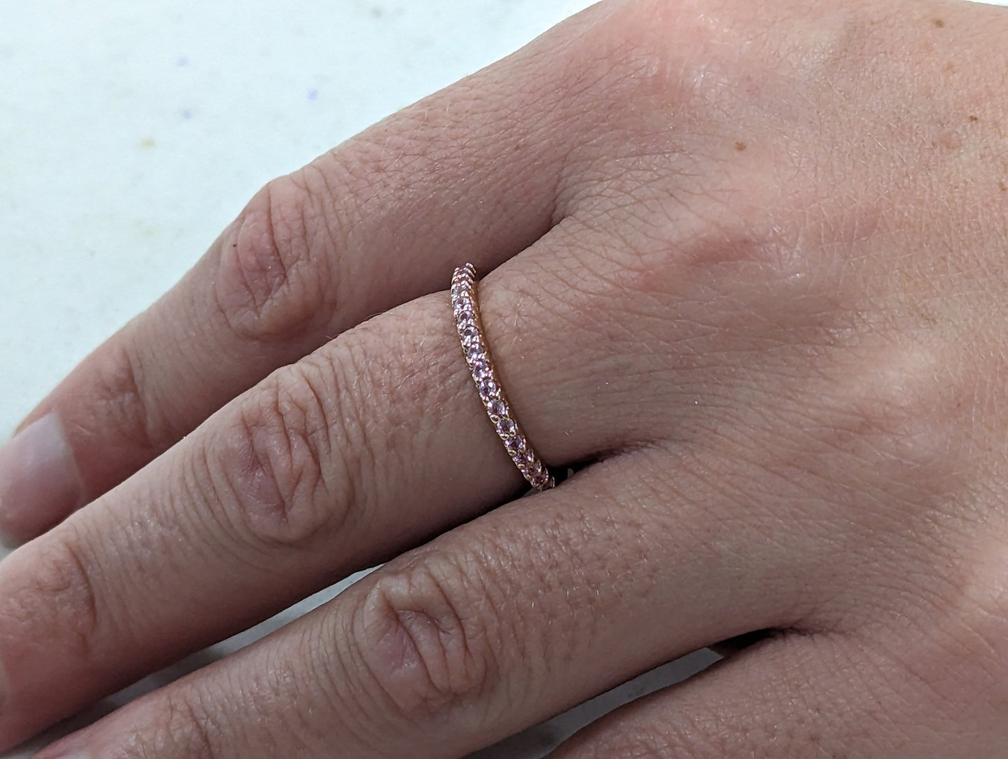 14k Rose Gold Womens Channel Pink Sapphire Ring Rose Gold Pink Sapphire Diamond Eternity band. Anniversary Half Eternity band Wedding Band.