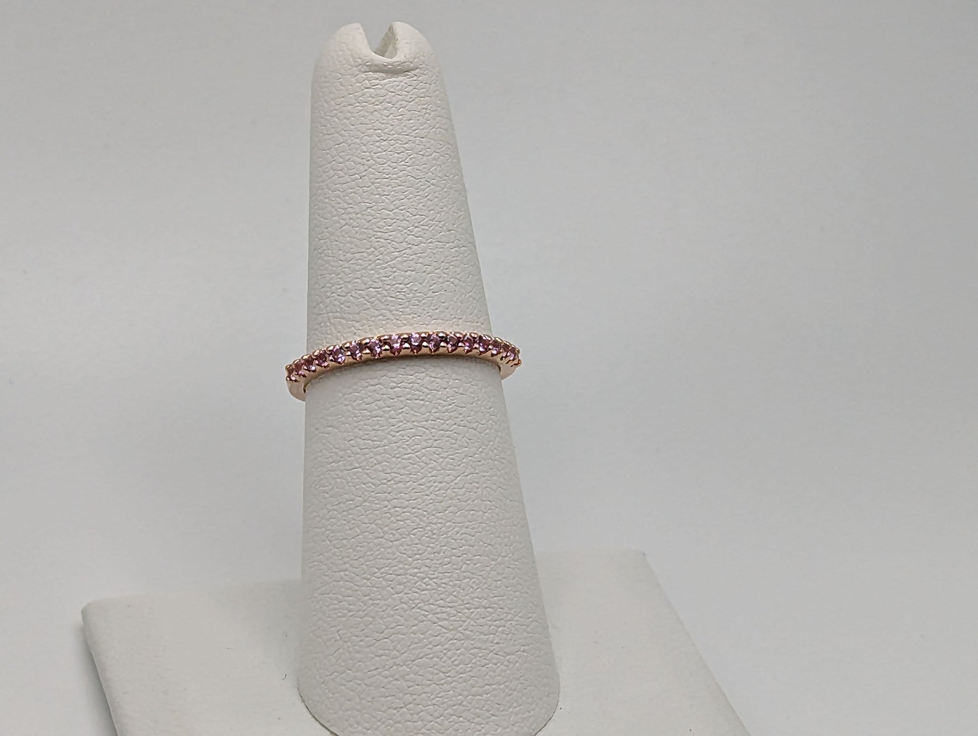 14k Rose Gold Womens Channel Pink Sapphire Ring Rose Gold Pink Sapphire Diamond Eternity band. Anniversary Half Eternity band Wedding Band.