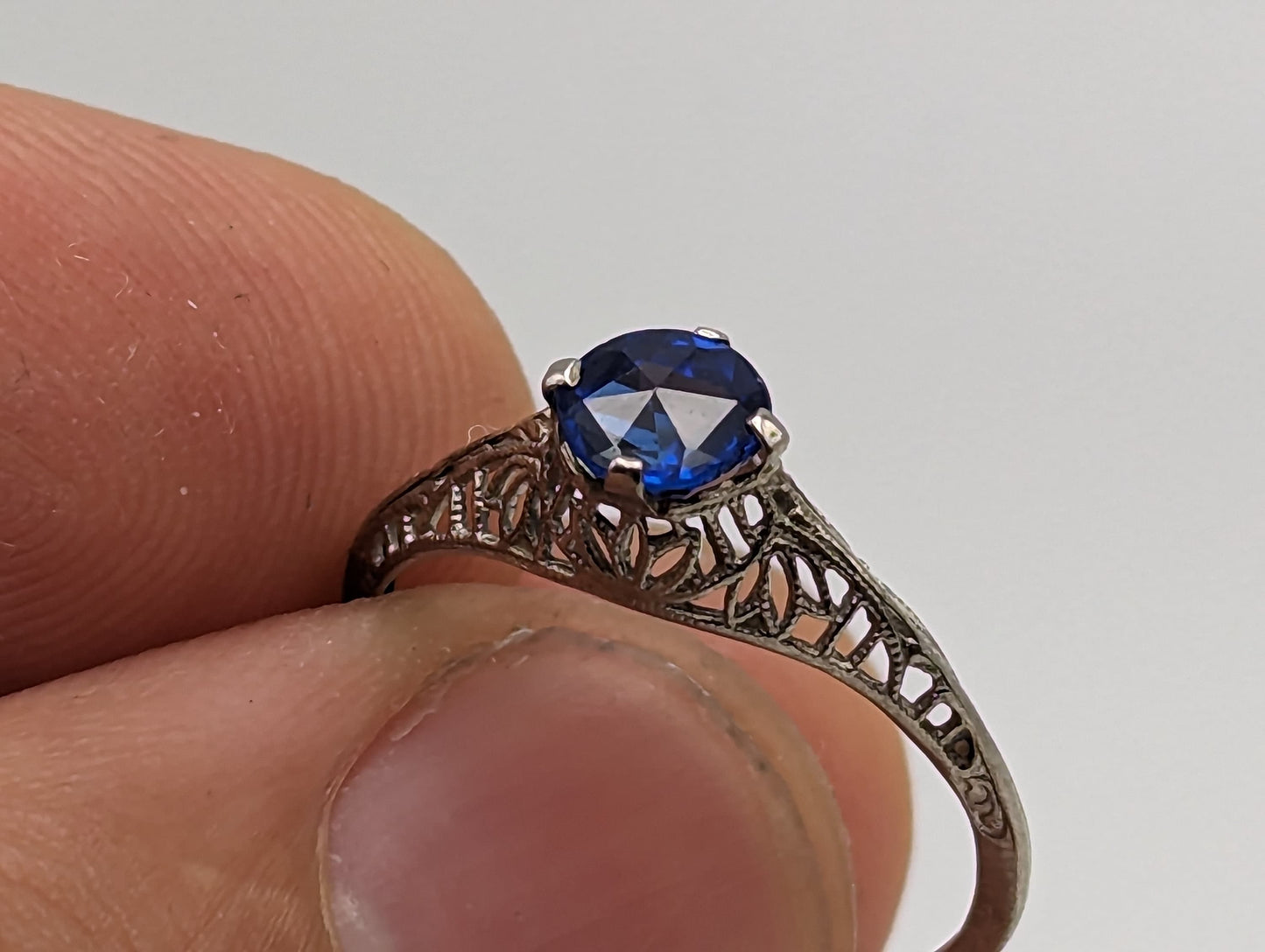 10k White Gold Filigree Blue Iolite Ring White Gold Art Deco Ring Iolite White Gold Ring