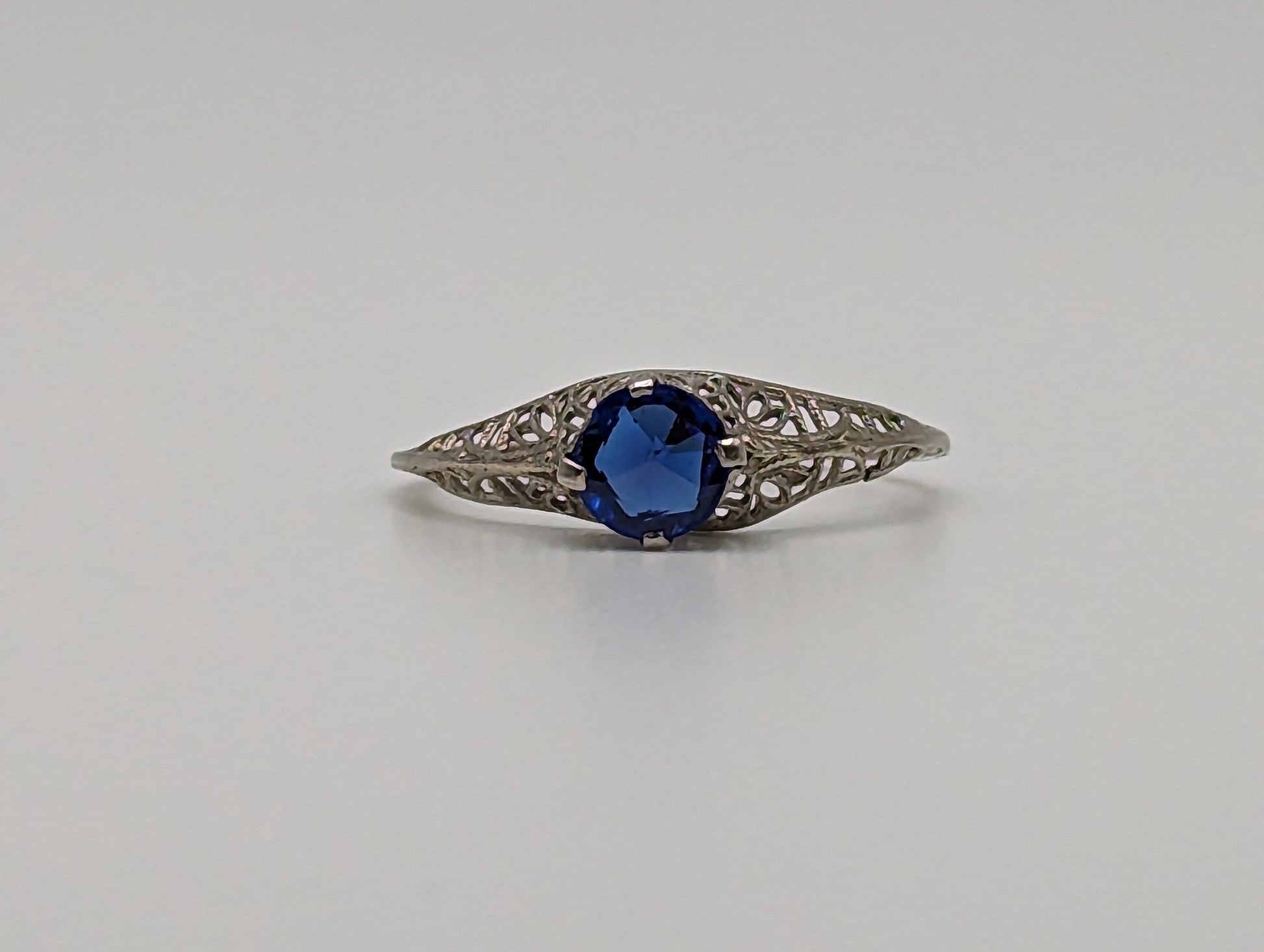 10k White Gold Filigree Blue Iolite Ring White Gold Art Deco Ring Iolite White Gold Ring