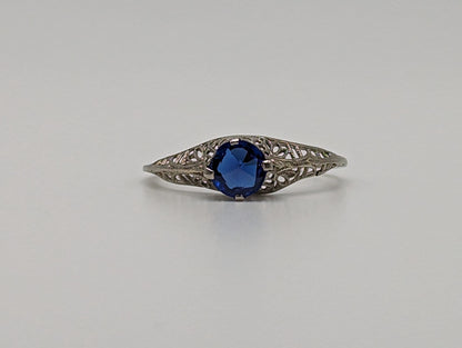 10k White Gold Filigree Blue Iolite Ring White Gold Art Deco Ring Iolite White Gold Ring
