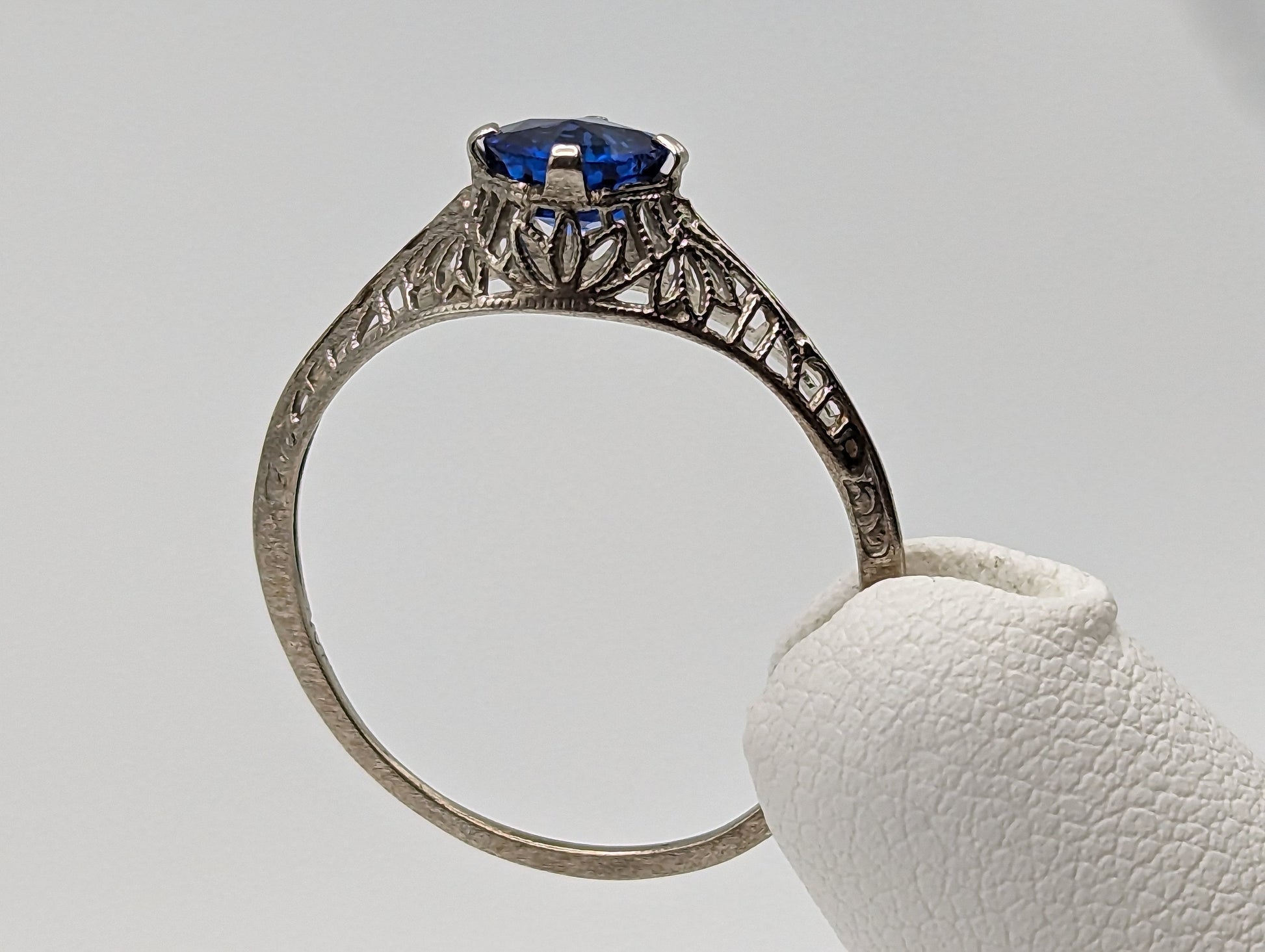 10k White Gold Filigree Blue Iolite Ring White Gold Art Deco Ring Iolite White Gold Ring