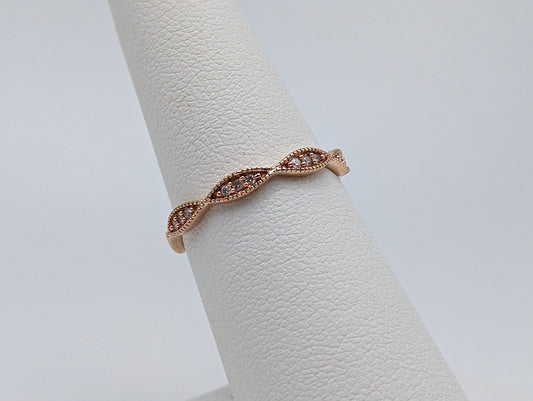 Rose Gold 10k Wavy Diamond Dainty Band Ring. Minimalist Wavy Diamond Ring.