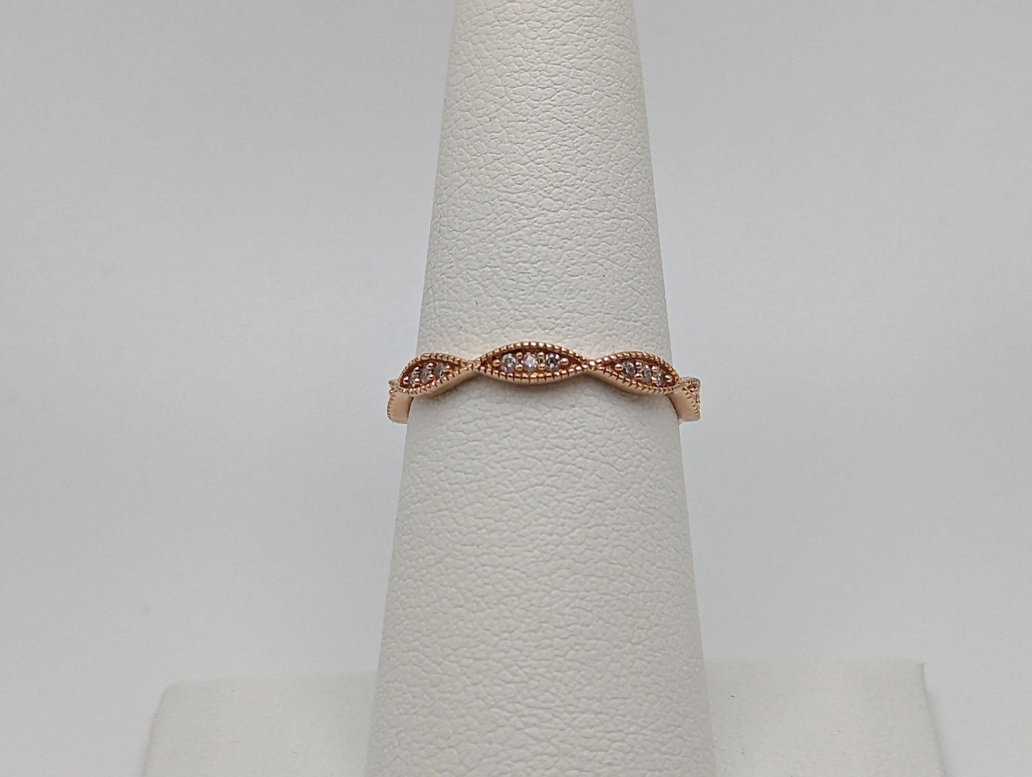 Rose Gold 10k Wavy Diamond Dainty Band Ring. Minimalist Wavy Diamond Ring.