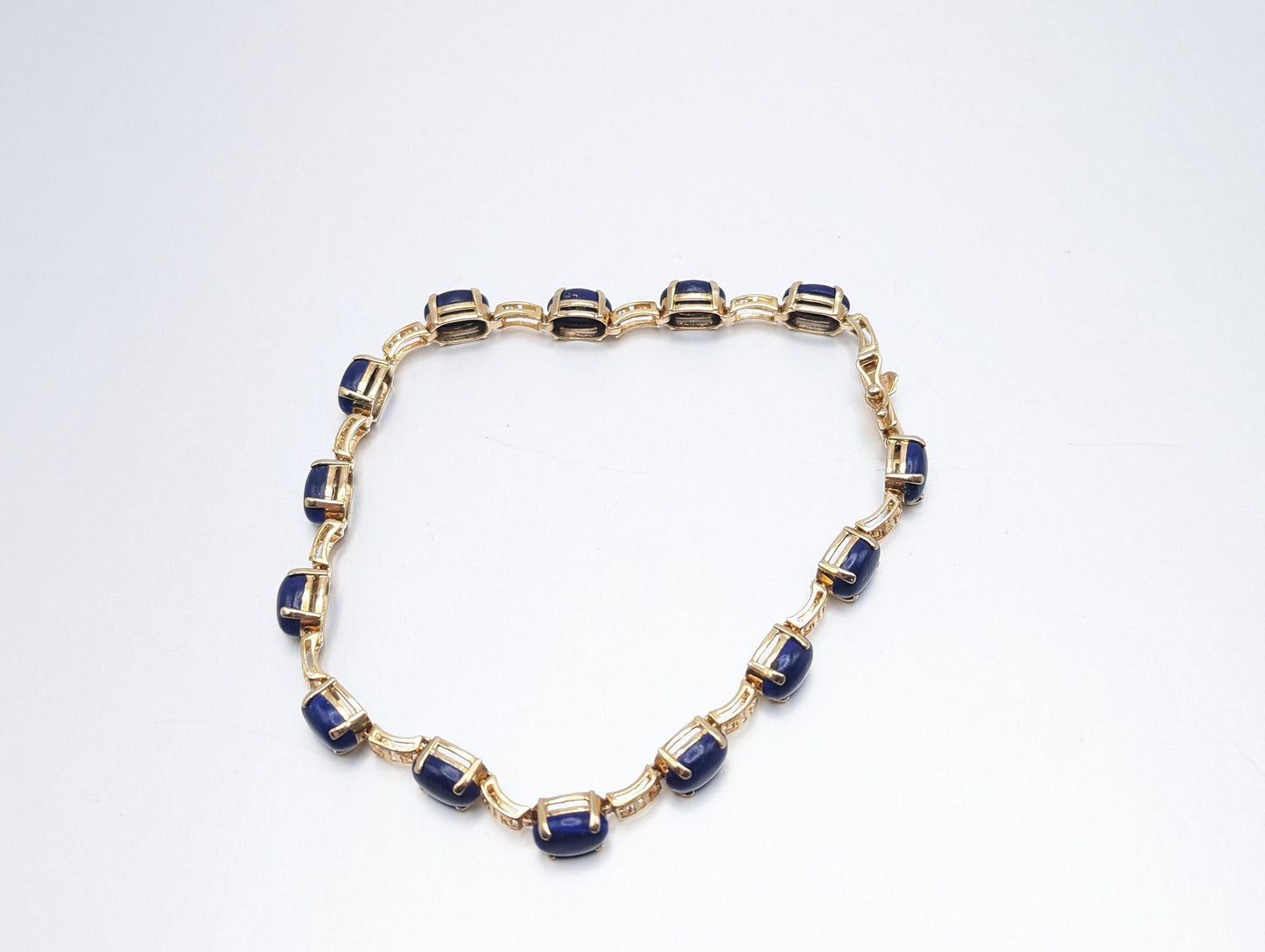 14kt Yellow Gold & Lapis Lazuli Oval Cabochon Greek Key Tennis Bracelet. 14kt Lapis Yellow Gold Bracelet.