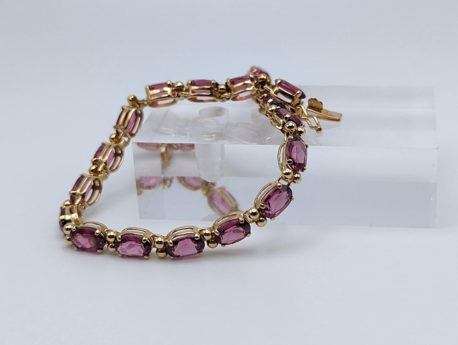 14k Yellow Gold Pink Tourmaline Gemstone Tennis Bracelet Size 8.5" 10k Tourmaline Bracelet.