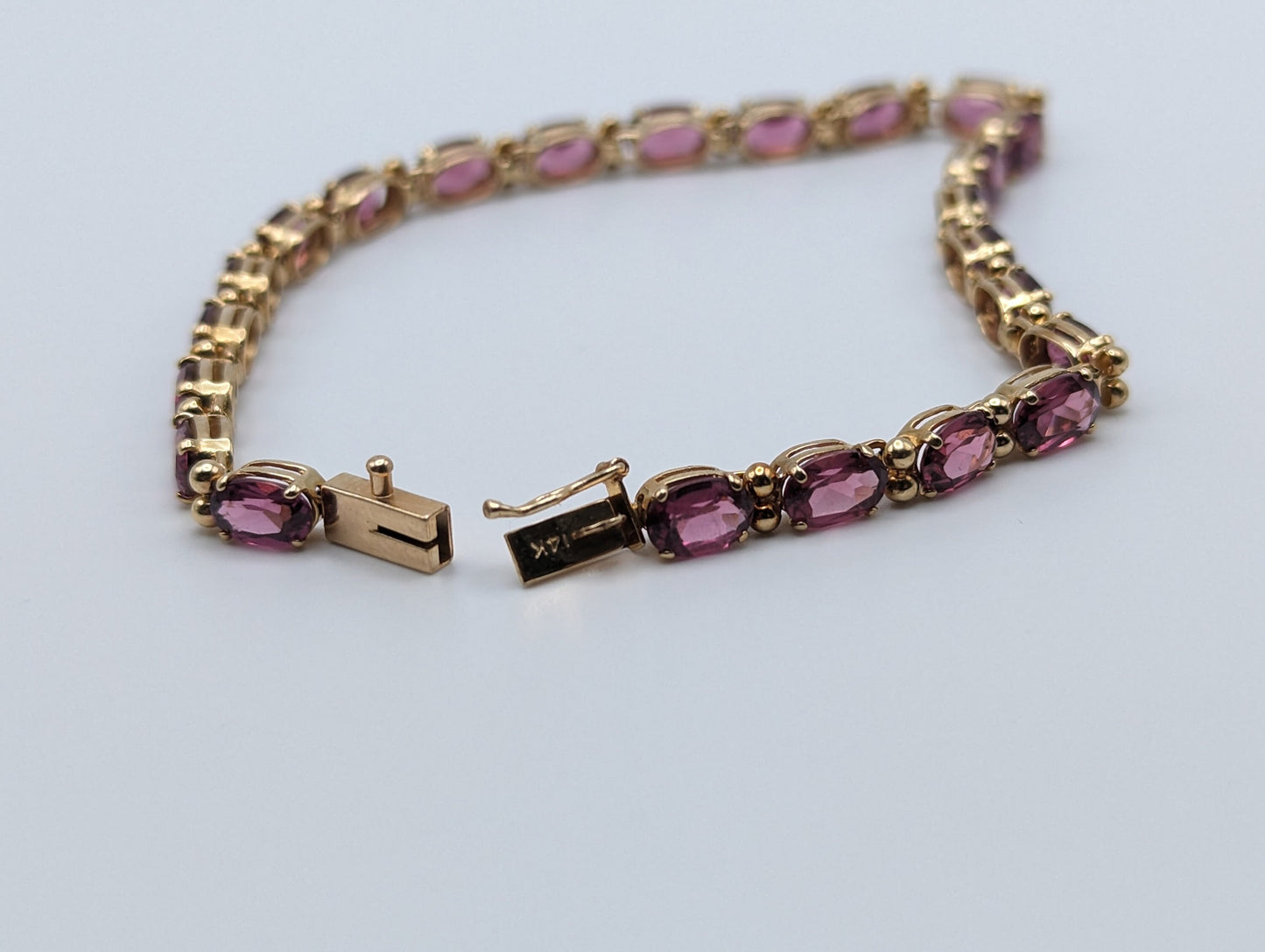 14k Yellow Gold Pink Tourmaline Gemstone Tennis Bracelet Size 8.5" 10k Tourmaline Bracelet.