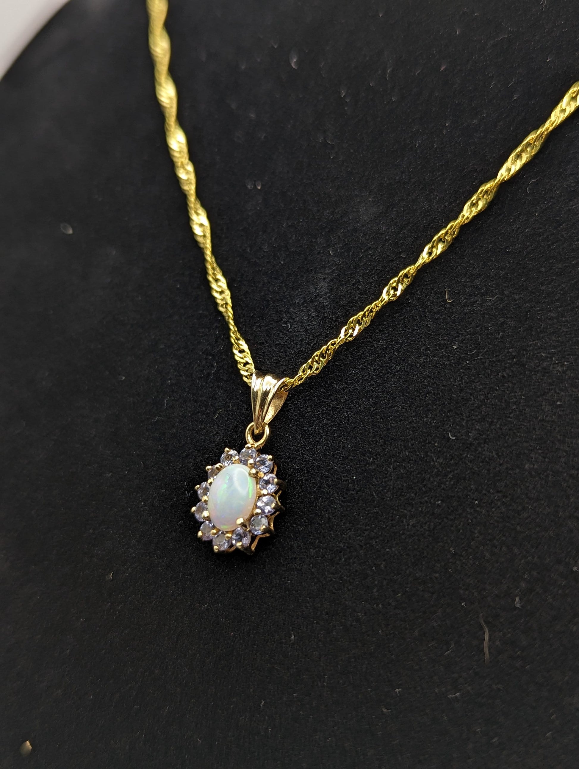 10k Yellow Gold Opal and Tanzanite Pendant. 10k Oval Opal Pendant. Complimentary 18k GF necklace