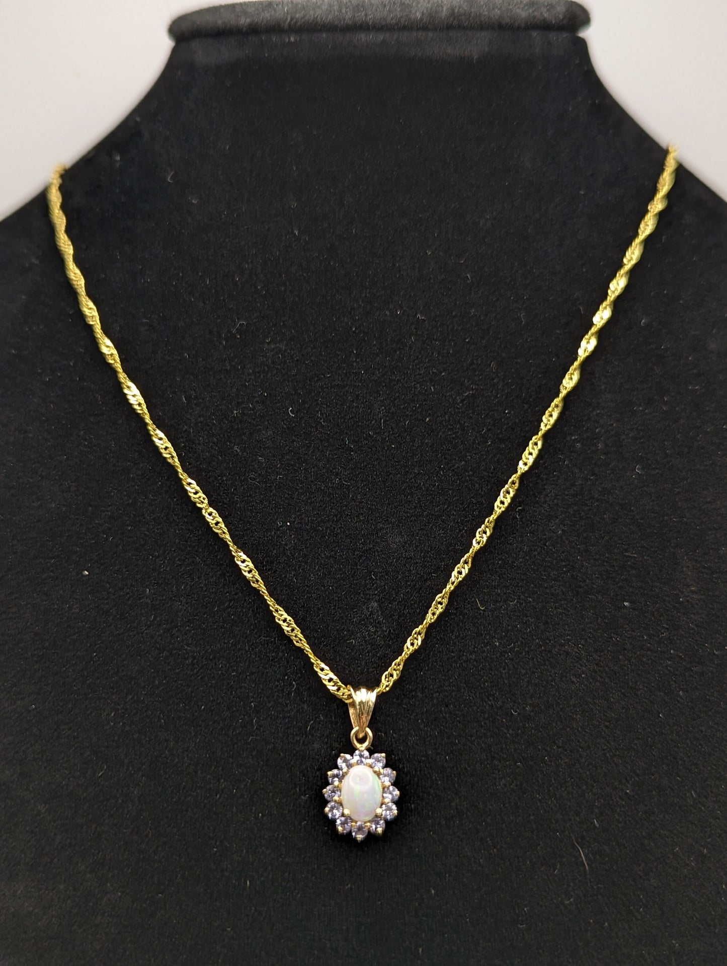 10k Yellow Gold Opal and Tanzanite Pendant. 10k Oval Opal Pendant. Complimentary 18k GF necklace