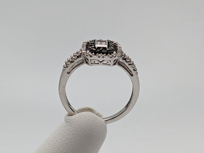 14k White Gold Double Band Black Diamond Halo Engagement Ring Diamond White Gold Ring White Gold Promise Ring