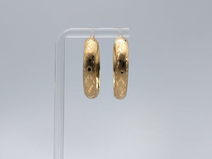 Large 14k Gold Etched Floral Design Hoop Earrings 14k Solid Yellow Gold Classic Hoops.